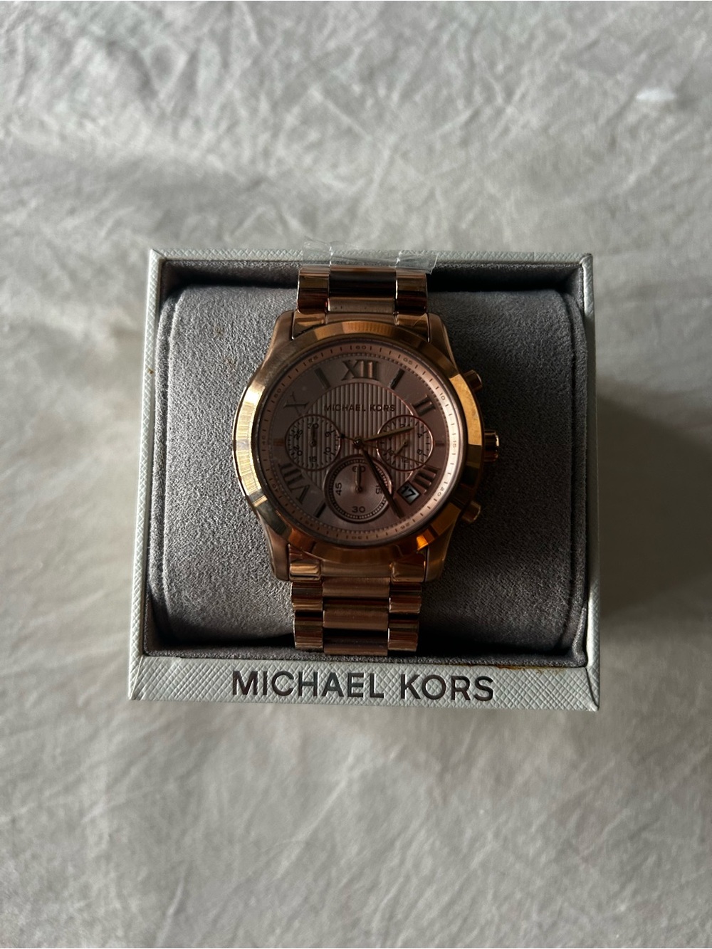 Michael Kors Womens Rose Gold-Tone Stainless Steel Chronograph Bracelet Watch